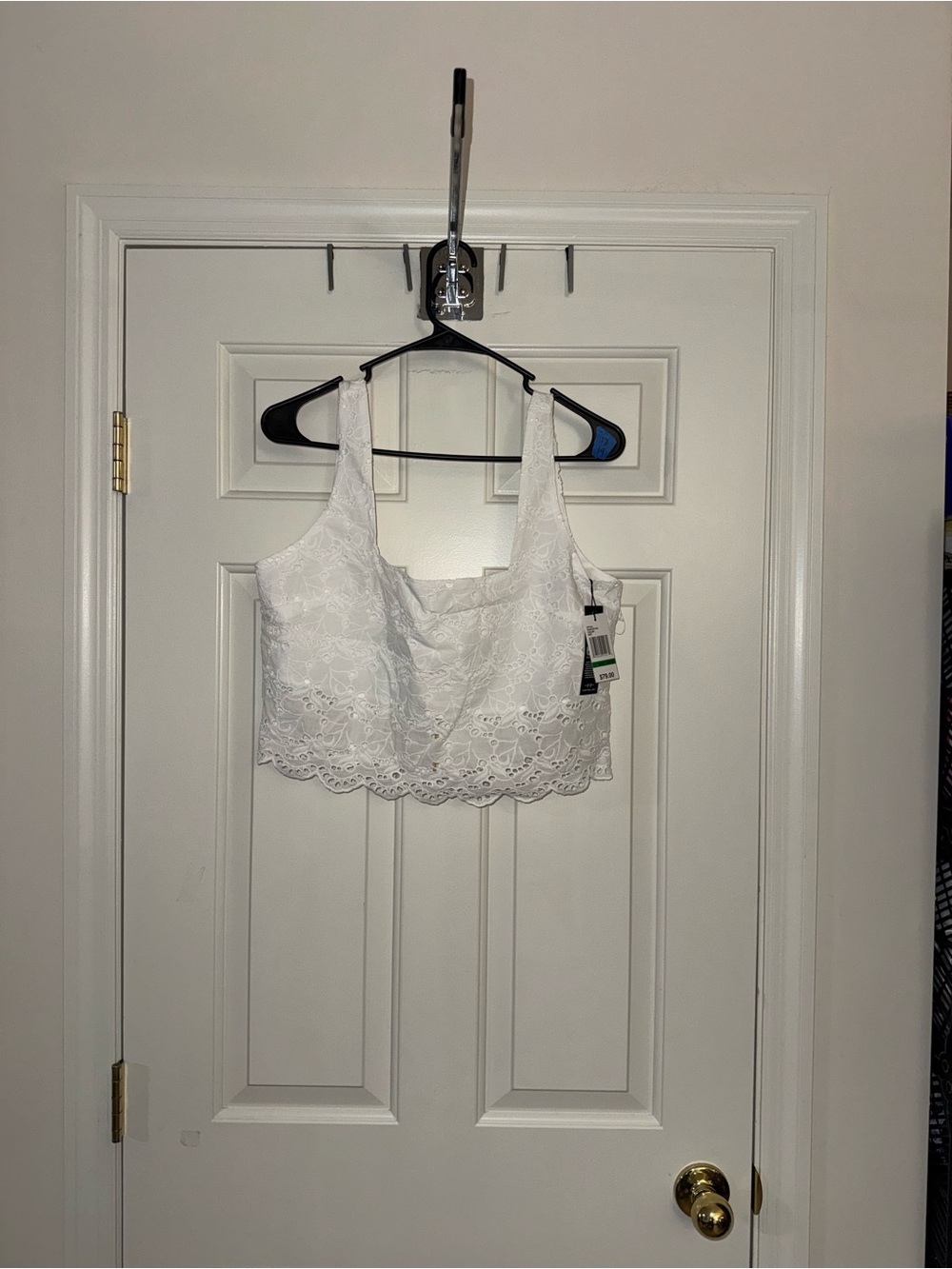 Habitual White Eyelet Embroidered Crop Top Large NWT Smocked Back Cottagecore